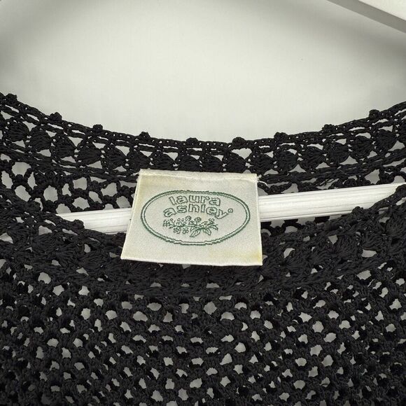 Laura Ashley Vintage 90s Black Knit Sheer Top Size Small - Picture 4 of 7